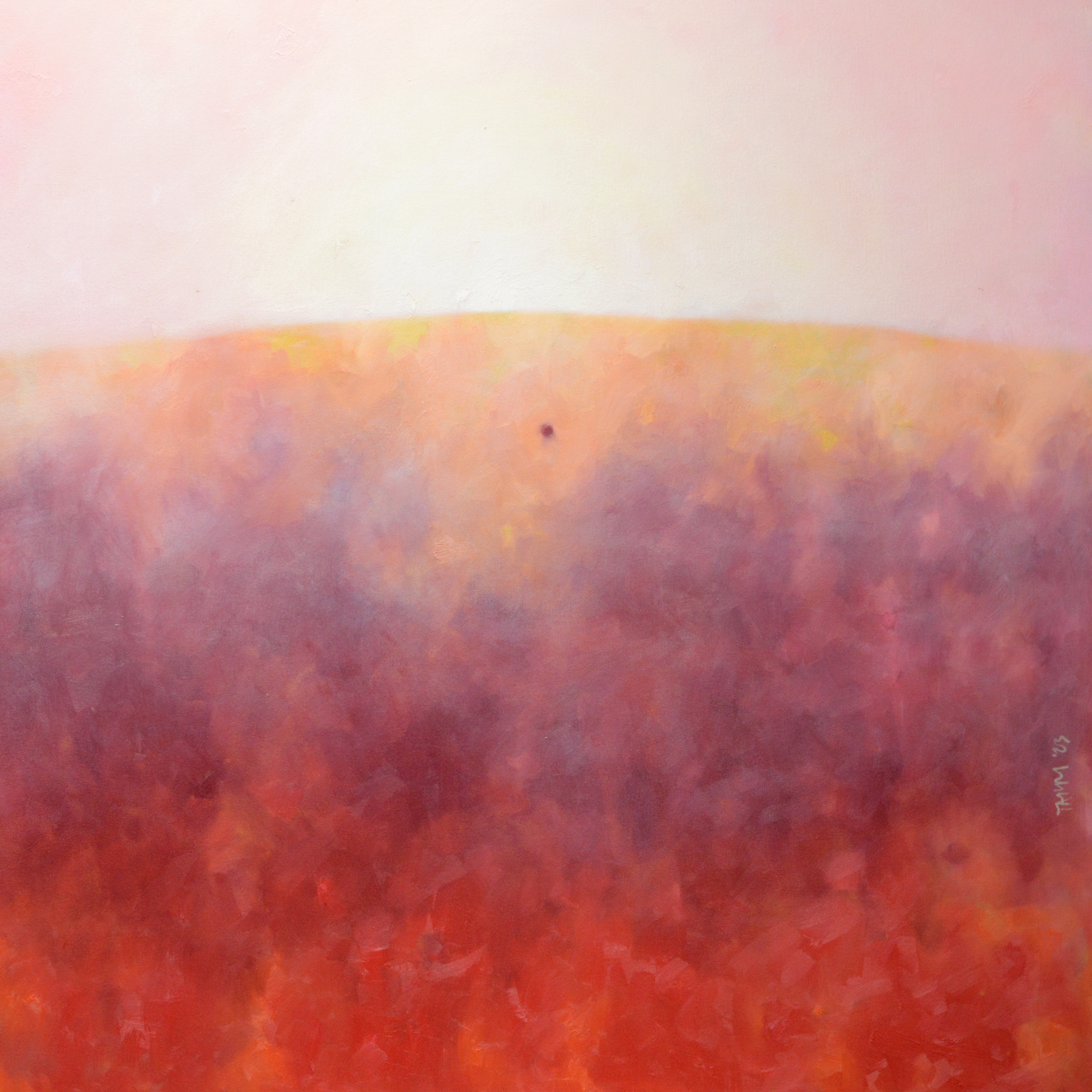 Maastik kolme sääsega · õli lõuendil, 2023 · 120 × 120 cm