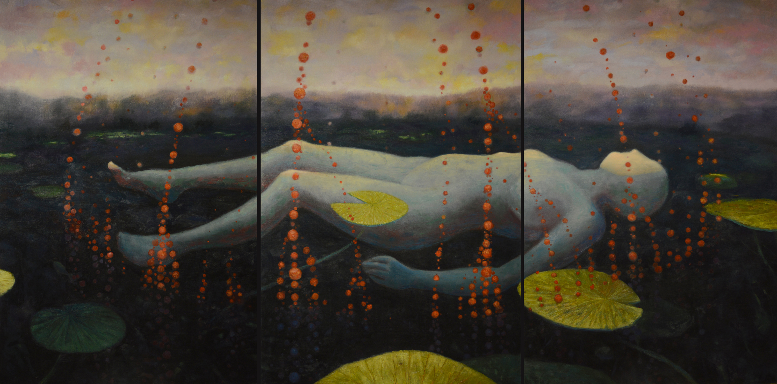 Rabasmagas · õli lõuendil, 2023 · 120 × 240 cm (kolmel lõuendil kokku)